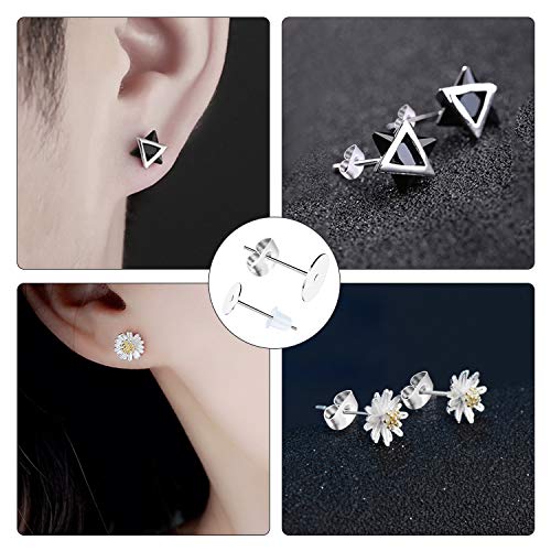 Earring Posts Stainless Steel, 500Pcs Hypoallergenic Flat Pad Earring Studs (4mm, 6mm) with Butterfly and Rubber Bullet Earring Backs for Jewelry Making Findings
