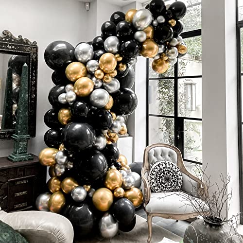 RUBFAC 129pcs Metallic Silver Balloons Latex Balloons Different Sizes 18 12 10 5 Inches Party Balloon Kit for Birthday Party Graduation Baby Shower Wedding Holiday Easter Decoration