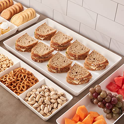 US Acrylic Avant White Plastic Serving Trays (Set of 3) 15” x 10” | Large Reusable Rectangular Party Platters | Serve Appetizers, Fruit, Veggies, & Desserts | BPA-Free & Made in USA