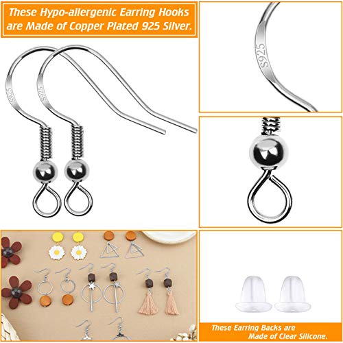 Hypoallergenic Earring Hooks, Thrilez 600Pcs Earring Making Kit with Jump Rings and Clear Rubber Earring Backs for DIY Jewelry Making (Silver and Gold)