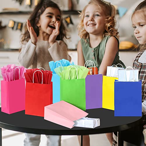 BLEWINDZ 32 Pieces Gift Bags with 32 Tissues, 8 Colors Party Favor Bags with Handles, Rainbow Gift Bags for Wedding, Birthday, Party Supplies and Gifts