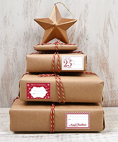 Jumbo Christmas Gift Tag Stickers 60 Count Modern Red, White, Silver, and Gold Xmas Designs - Looks Great on Gifts Presents, Wrapping Paper and Gift Bags.