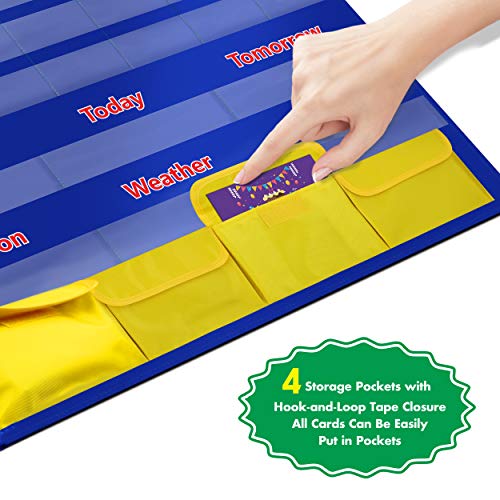 Calendar and Weather Pocket Chart with 148 Cards,(108 Illustrated Activity Cards, 40 Dry Erasable Flash Cards and 3 Hooks 28"x35.5")