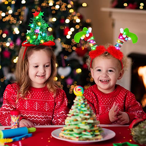 Fovths 2 Pack Christmas LED Headbands Xmas Headbands Light Up Costume Headwear Accessories Glowing Hair Hoop for Christmas