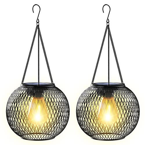 Solar Lantern Outdoor, KagoLing Upgraded Hanging Solar Lights Outdoor Garden Christmas Decorations Decorative Lighting Solar Powered Waterproof Tree Lantern for Garden Yard Patio Pathway, 2 Pack