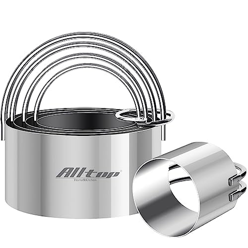 ALLTOP 5 Pieces Circle Biscuit Cutter,Professional Stainless Steel Round Cookies Mold Tool with Ring Handle for Baking Pastry Doughnut