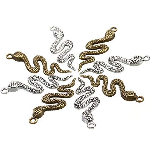 X Hot Popcorn 20 Pcs Alloy Snake Charms Mixed Smooth Metal Charms Pendants Accessory, DIY for Jewelry Making and Crafting(Silver)
