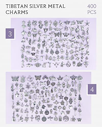 JIALEEY 400 PCS Wholesale Bulk Lots Jewelry Making Charms Mixed Smooth Tibetan Silver Alloy Charms Pendants DIY for Bracelet Necklace Jewelry Making and Crafting