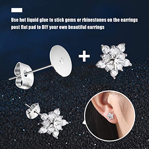Earring Posts Stainless Steel, 500Pcs Hypoallergenic Flat Pad Earring Studs (4mm, 6mm) with Butterfly and Rubber Bullet Earring Backs for Jewelry Making Findings