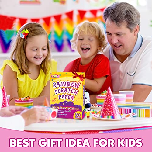 pigipigi Scratch Paper Art for Kids - 60 Pcs Rainbow Magic Scratch Off Art Crafts Set Supply Drawing Note Kit for Girls Boys Toddler Party Favor Activity Game Birthday Christmas Easter Toy Gift