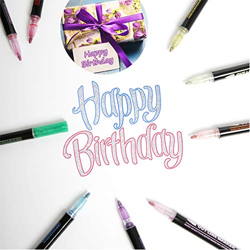 Upanic Super Squiggles Outline Markers-12 Colors Super Squiggles Shimmer Markers,Outline Markers Double Line Pen,Outline Markers Self-Outline Metallic Markers