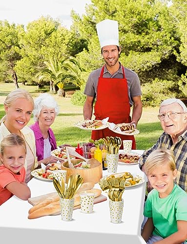 Nkaiso 141 Pieces White Gold Party Supplies, Party Dinnerware Sets Include Paper Plates Napkins Cups Silverware, for Wedding Bridal Shower Engagement Birthday Parties Decoration -20 Serves