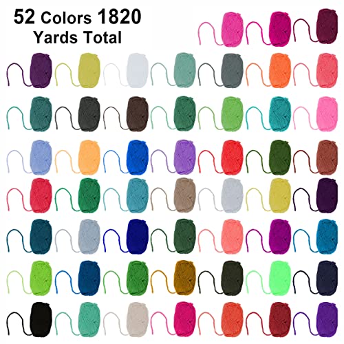Inscraft 52 Acrylic Yarn Skeins, 1820 Yards 52 Colors, 2 Crochet Hooks, 2 Weaving Needles, 10 Stitch Markers, 1 Bag, for Crocheting & Knitting, Gift Beginners and Adults
