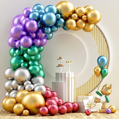 NISOCY Metallic Balloons Arch Garland Kit, 104PCS 18In 12In 10In 5In Shiny Chrome Balloons Assorted Colors for Birthday Wedding Baby Shower Anniversary Celebration Decoration