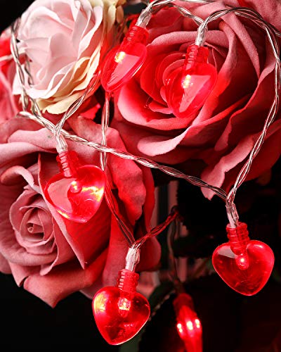 14.5ft 40LED Valentines Day Decorations String Lights, Heart Shape Hanging Garland Valentines Day Decor for Indoor Outdoor Home Room Party Wedding