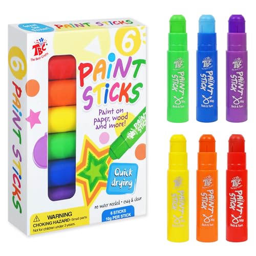 TBC The Best Crafts Paint Sticks, 6 Classic Colors, Washable, Non- Toxic, Tempera Paint Sticks for Kids and Student