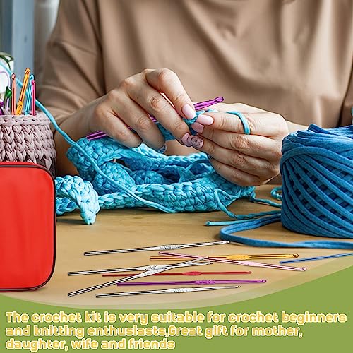 IMZAY 54 Pcs Crochet Needles Set, Crochet Hooks Kit with Storage Case, Ergonomic Knitting Needles Blunt Needles Stitch Marker DIY Hand Knitting Craft Art Tools for Beginners-Pink