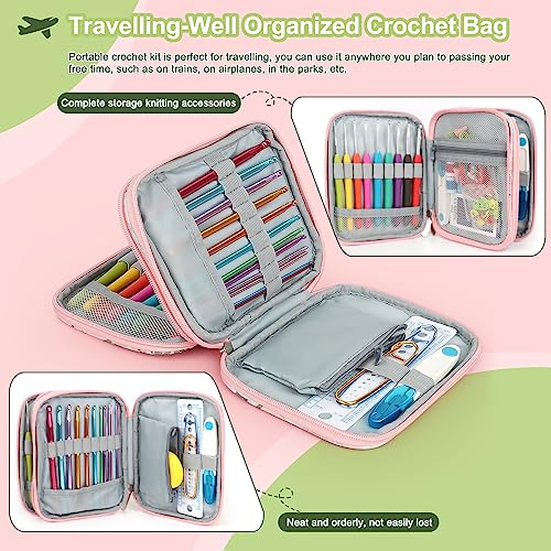 Katech Crochet Hooks Set with Crochet Case, 73-Piece Crochet Hooks Kit Ergonomic Aluminum Alloy Colorful Crochet Needles for Making Socks, Gloves, Bag, Hat, Sweater