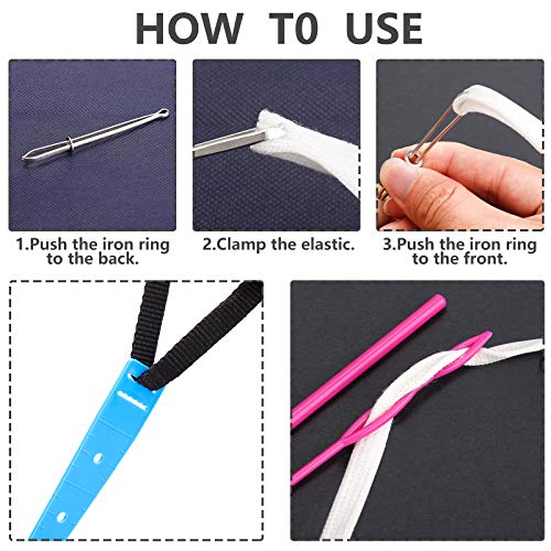 10 Pieces Bodkin Threader Drawstring Threader Set, Including 2 Flexible Plastic Drawstring Threader, 2 Stainless Steel Sewing Loop Turner Hook, 2 Metal Tweezers, 1 Bag, 3 Flat Plastic Threader