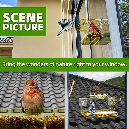 WENMIXER Window Bird Feeder with Non-Marking Self-Adhesive Hooks, Clear Window Bird Feeder for Outside, Transparent Bird House, Outdoor Bird Feeders, Wild Bird Watching Gift, Garden Decor (Yellow)