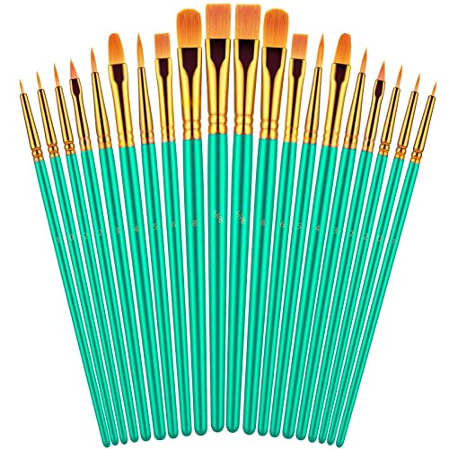 Paint Brushes Set, 20 Pcs Paint Brushes for Acrylic Painting, Oil Watercolor Acrylic Paint Brush, Artist Paintbrushes for Body Face Rock Canvas, Kids Adult Drawing Arts Crafts Supplies, Green