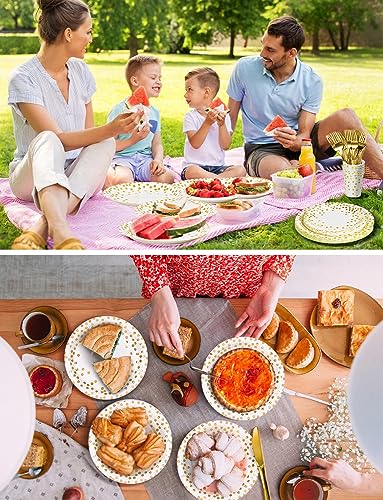 Nkaiso 141 Pieces White Gold Party Supplies, Party Dinnerware Sets Include Paper Plates Napkins Cups Silverware, for Wedding Bridal Shower Engagement Birthday Parties Decoration -20 Serves