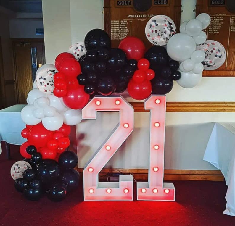 Red and Black Latex Balloons, 50 Pack 12 inch Black White Red Confetti Party Balloons with Ribbons for Birthday Graduation Wedding Bridal Shower Party Decoration