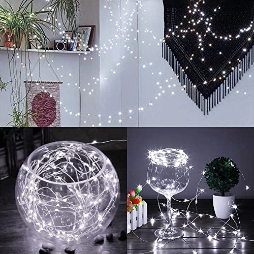 WATERGLIDE 12 Pack Fairy Lights Battery Operated (Included), 6.5ft 20 LED Mini String Lights, Waterproof Silver Wire Firefly Starry Lights for DIY Wedding Christmas Party Mason Jars Decor, Cool White