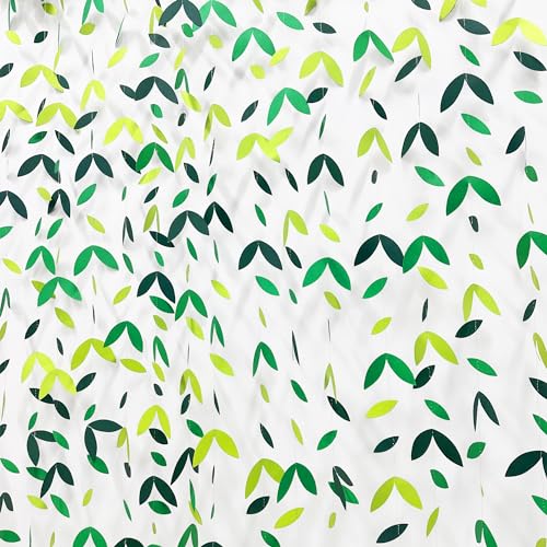 52 Ft Spring Summer Theme Green Paper Leaf Garland Hanging Leaves Streamer Banner for Green Birthday Wedding Engagement Bridal Shower Bachelorette Baby Shower Tea Party Decorations Supplies (4 Packs)