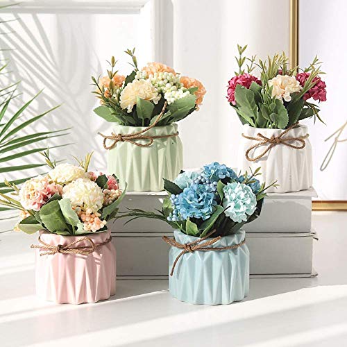 XONOR Artificial Flower Plants – Mini Fake Hydrangea Flowers in Pot for Home Decor Party Wedding Office Patio Table Desk Decoration, Set of 4, 3.3''(D) x 5.5''(H)