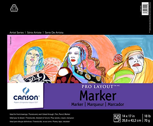 Canson Artist Series Pro Layout Marker Pad, 14” x 17”, Fold-Over Cover, 50 Sheets (100511049), 14" x 17", White