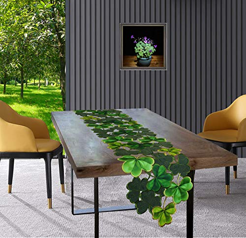 Simhomsen Embroidered Irish Clover Table Runner for St. Patrick’s Day, Spring Decorations (14 x 34 inches)