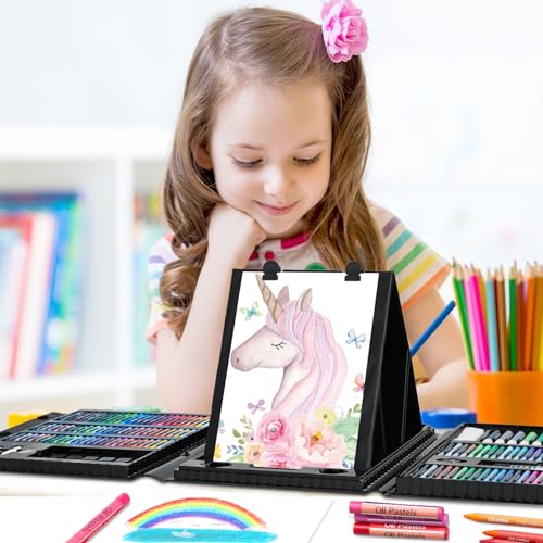 Art Supplies Kit, 276 PCS Art Set for Kids, Art Kits, Art Drawing Kit with Double Sided Trifold Easel Box with Oil Pastels, Crayons, Colored Pencils, Paint Brush, Watercolor Cakes