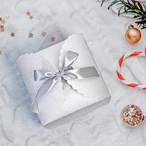 WEWILUCK Silver Glitter Gift Boxes, 10 PCS Small Gift Box with Lids Bulk for Wedding, Party, Birthday, Valentine's Day and More, 4.75” x 4.75” x 3.53” Fancy Present Box for Gift Giving
