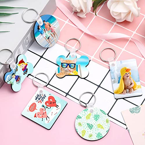 120Pcs Sublimation Keychain Blanks Bulk, DIY MDF 4 Shape Sublimation Blank Keychain with Keyrings, unisex-adult Double-Sided Printed Heat Transfer Keychain, White
