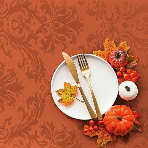 SASTYBALE Rectangle Tablecloth - 52 x 70 Inch Rust Cream Spill Wrinkle Proof Damask Table Cloth, Fall, Harvest, Thanksgiving Tablecloths, Soft Polyester Oblong Table Cover for Kitchen Parties