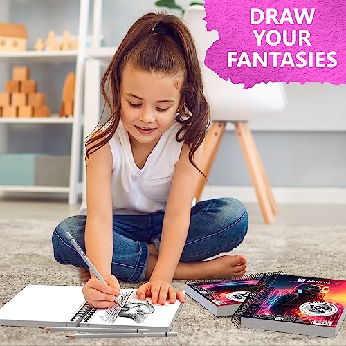 ARTISTO 5.5X8.5” Premium Sketch Book Set, Pack of 3 (300 Sheets), 68lb (100g/m2), Spiral Bound, Acid-Free Drawing Paper, Perfect for Most Dry Media
