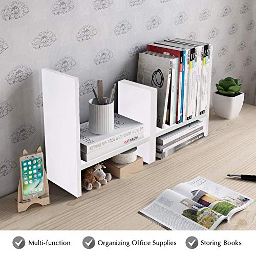 Jerry & Maggie Desktop Organizer Office Storage Rack Adjustable Wood Display Shelf - Free Style Double H Display - True Natural Stand Shelf (White)