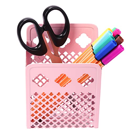 Sanpaint Magnetic Pencil Holder,Mesh Stainless Steel Pen Basket, Metal Writing Utensil Storage Organizer for Whiteboard,Blackboard,Kitchen, Locker, Home, or Office (Pink)