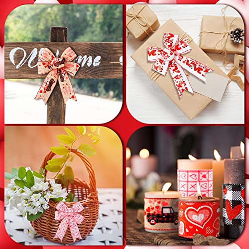 30 Yards Love Heart Ribbons Heart Pattern Wired Edge Ribbon Happy Valentine's Day Ribbons for Gift Wrap DIY Crafts Wedding Birthday Valentine's Day Party Decoration, 6 Rolls 2.5 Inch