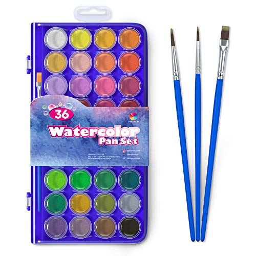 36 Pack Watercolor Pan Set, Smart Color Art Watercolor Paint Set with 4 Brushes,Easy to Blend Colors, Perfect for Kids Adults