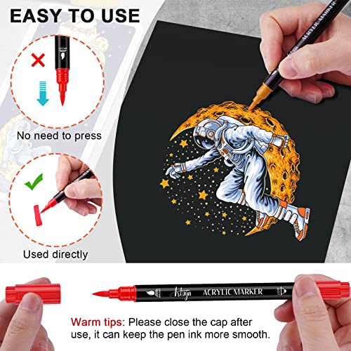 36 Colors Acrylic Paint Pens, Dual Tip Pens With Medium Brush Tip, Paint Markers for Rock Painting, Ceramic, Wood, Plastic, Calligraphy, Scrapbooking, Brush Lettering, Card Making, DIY Crafts