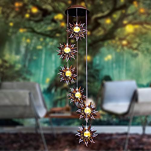 Tryme Solar Wind Chimes for Outside Warm LED Sun Windchimes Hanging Solar Garden Lights Unique Outdoor Decor for Patio Yard Home Lawn