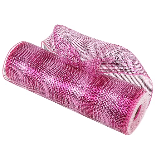 MEEDEE Pink Deco Mesh 10 Inch Valentine Hot Pink Mesh Ribbon Fabric Mesh Roll Decorative Mesh Wreath Supplies for Valentine's Day Wreath Front Door Mesh Wreath (30 Feet)