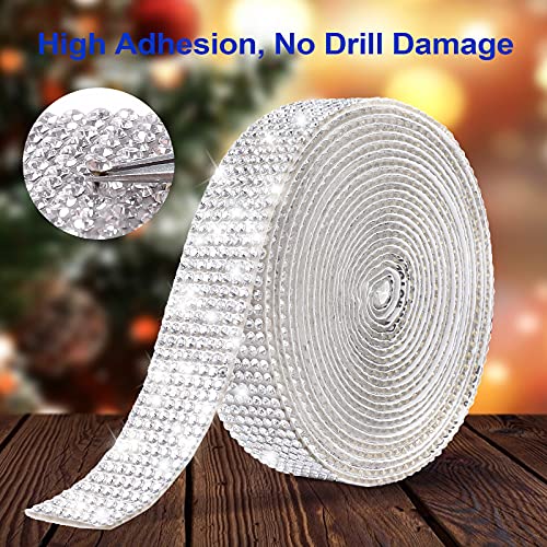 Berenlu Self Adhesive Crystal Rhinestone Diamond Ribbon，Rhinestone Decorative Sticker with 2mm Rhinestones, Diamond Crystal Sticker for Car Decoration or DIY Crafts (Silver, 0.51 Inch x 3Yards)