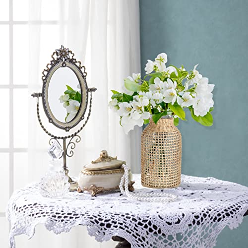 DOITOOL Boho Glass Flower Vase with Rattan Cover, Farmhouse Flower Bud Vase, Round Decorative Flower Vase Floral Container Flower Bottle for Floral Arrangements Housewarming Party Home Decor (L)