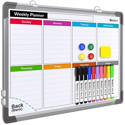 Small Weekly Calendar Dry Erase Whiteboard for Wall, 16" x 12" Magnetic Dry Erase Board, Hanging Double-Sided White Board, Portable Board for List, Kitchen, Planning, Memo, Home, Office