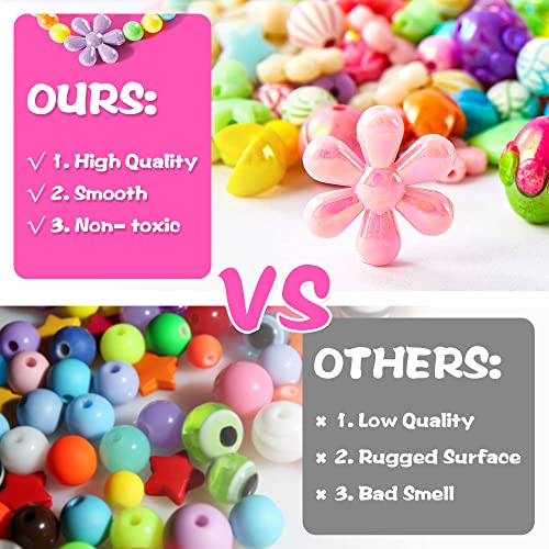 Beads for Kids Crafts, 1100 Jewelry Making Kit Includes Scissor, String, Instruction and Accessories for Bracelet Making, Toys for Girls by Inscraft