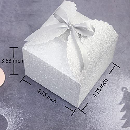 WEWILUCK Silver Glitter Gift Boxes, 10 PCS Small Gift Box with Lids Bulk for Wedding, Party, Birthday, Valentine's Day and More, 4.75” x 4.75” x 3.53” Fancy Present Box for Gift Giving