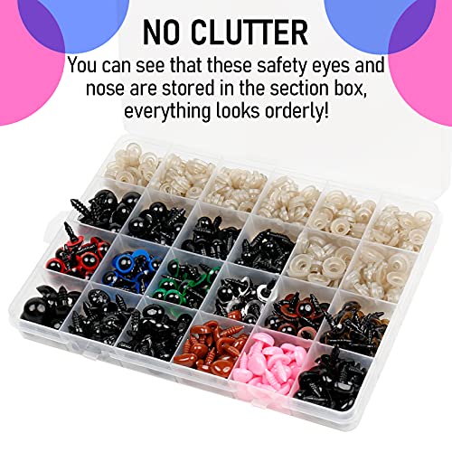 600pcs Plastic Colored Safety Eyes and Noses for Amigurumi, 6mm~14mm